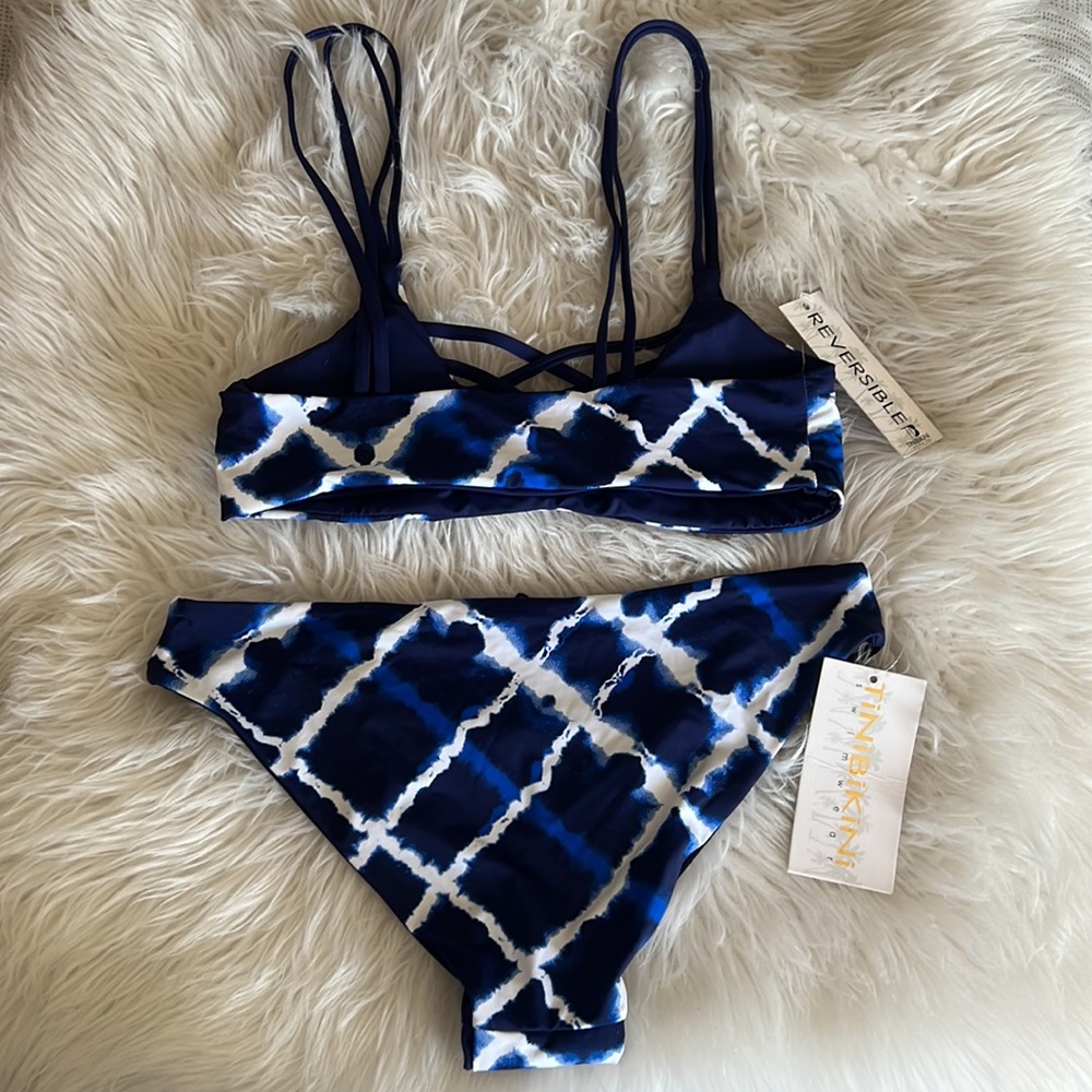 Tinibikini navy blue & white reversible bikini - Picture 2 of 5
